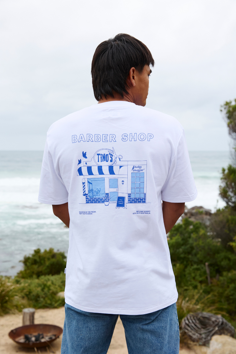 White Tee with Tino Barbershop