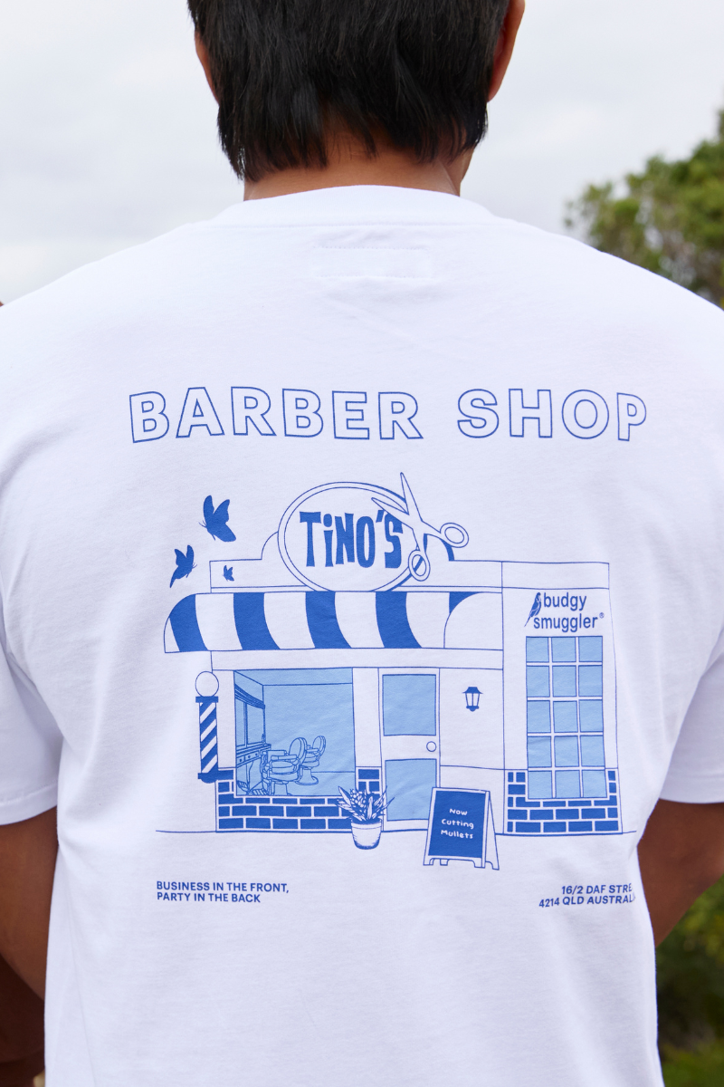 White Tee with Tino Barbershop