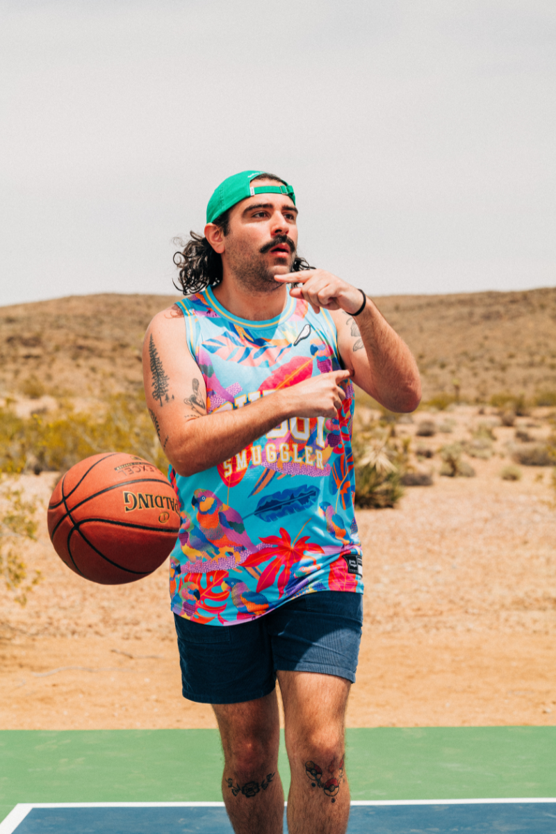 Basketball Singlet in Techno Parrots