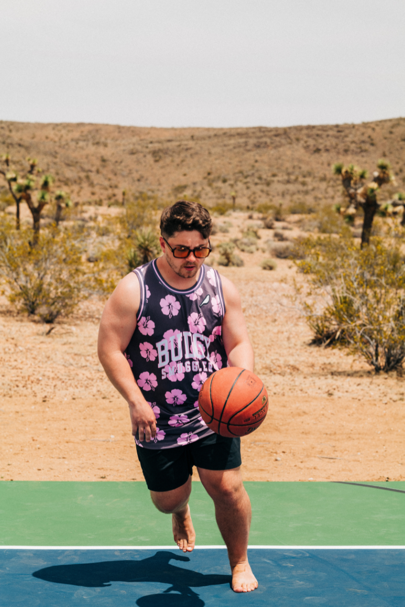 Basketball Singlet in Brown and Pink Hibiscus