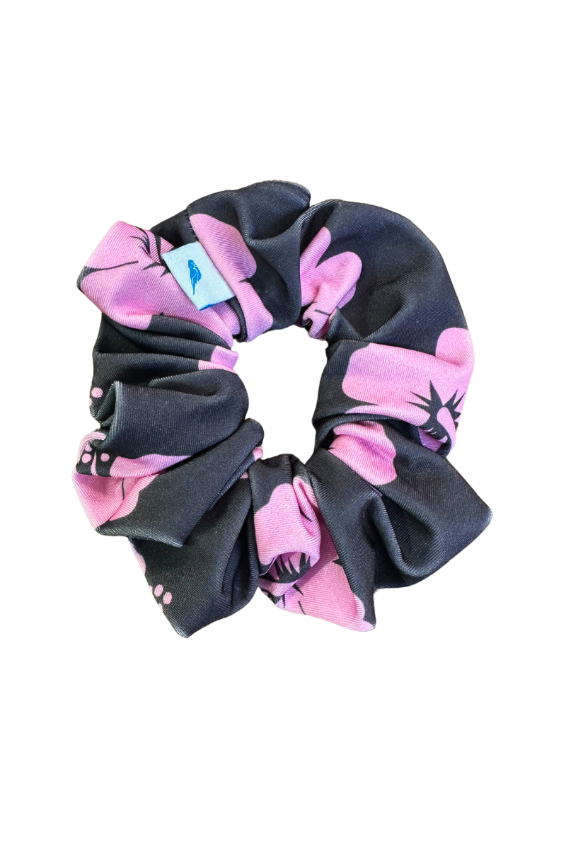 Scrunchie in Brown and Pink Hibiscus