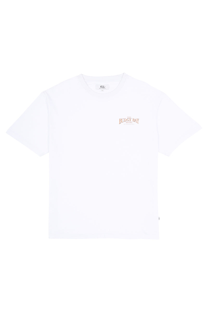 White Tee with Budgy Bay Hotel