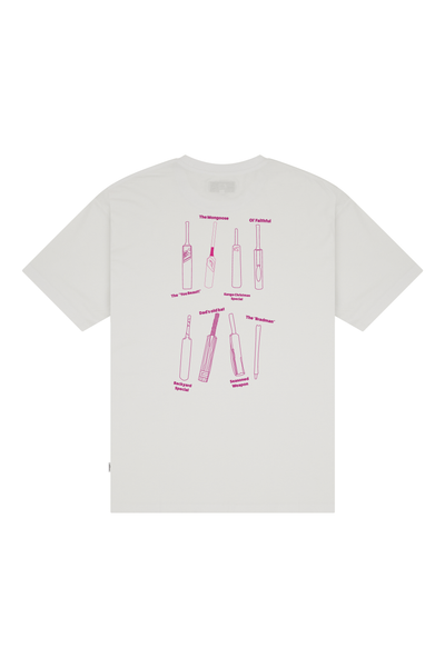 Lightweight White Tee with Pink Cricket Bats