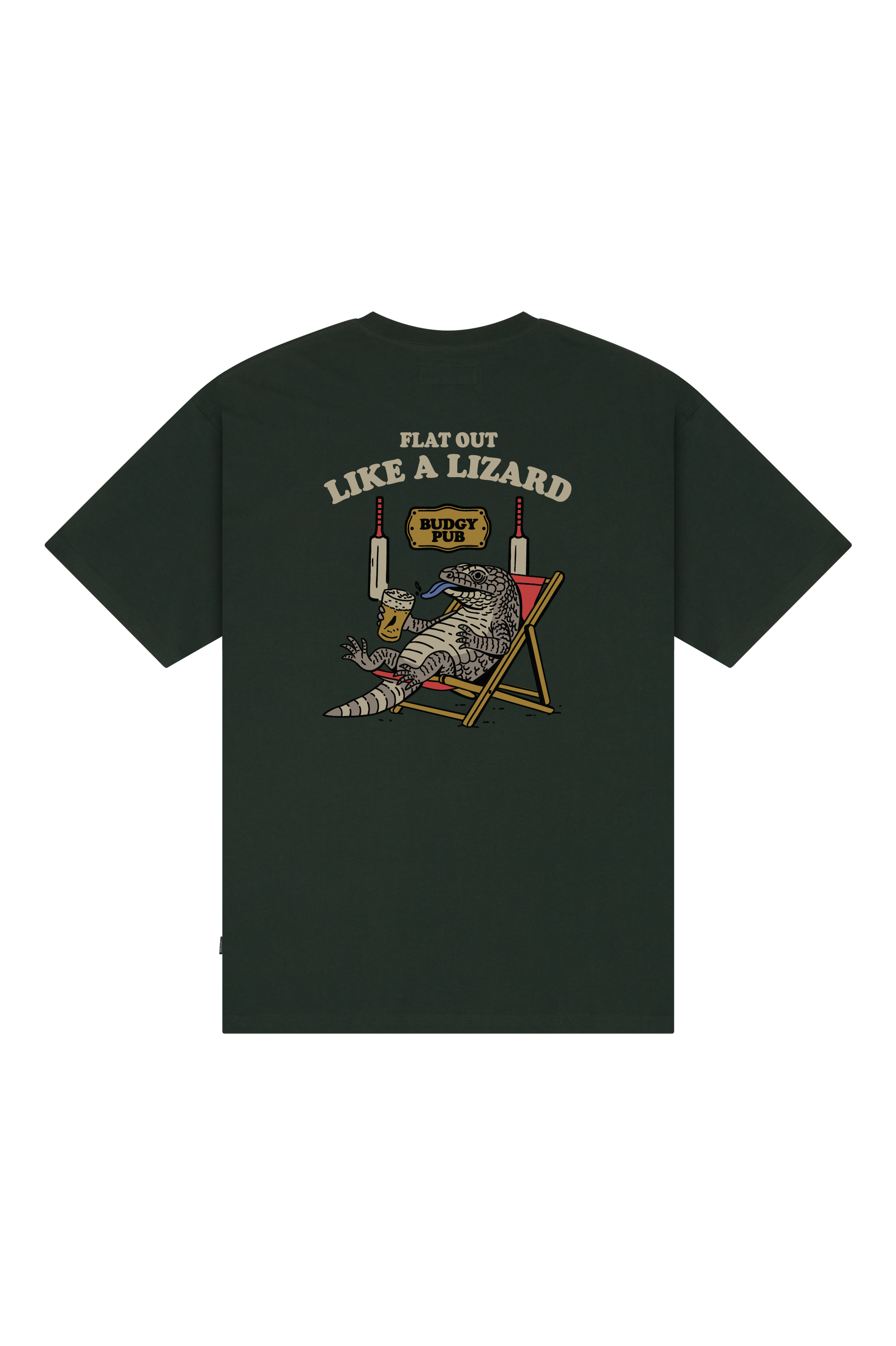 Lightweight Green Tee with Flat out like a Lizard Drinking