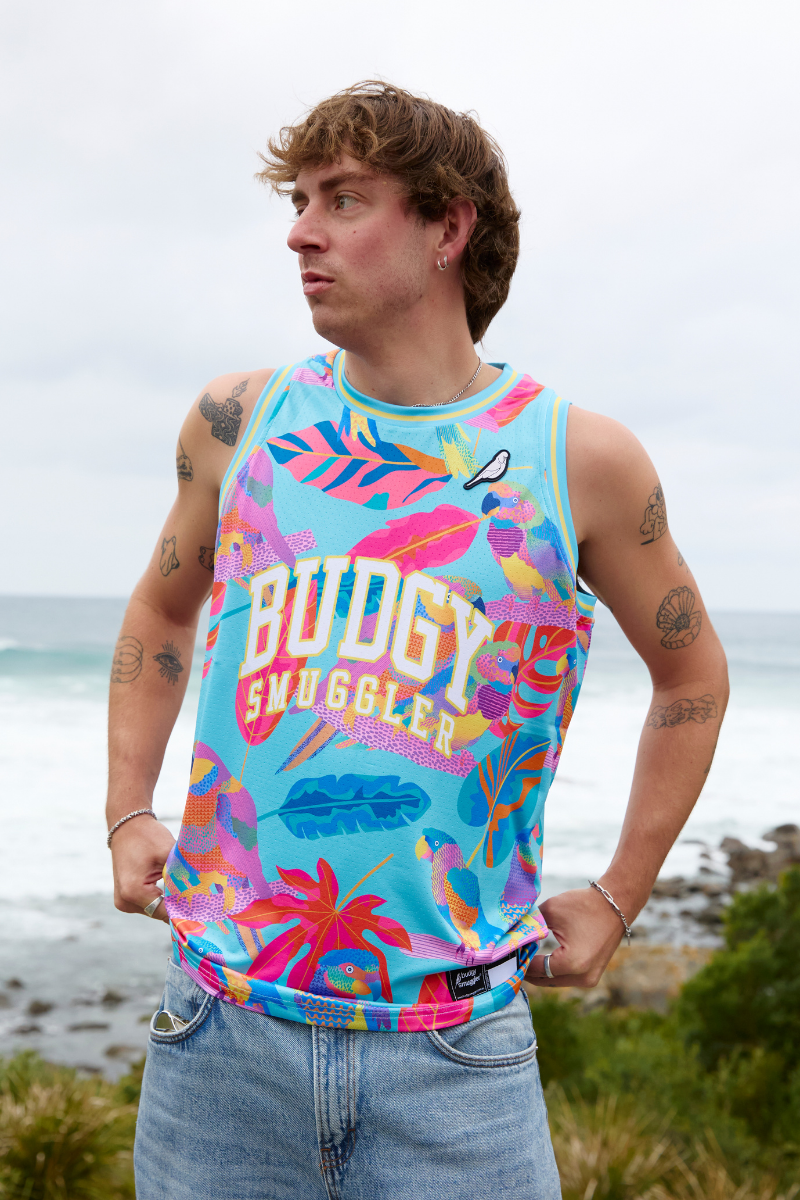 Basketball Singlet in Techno Parrots