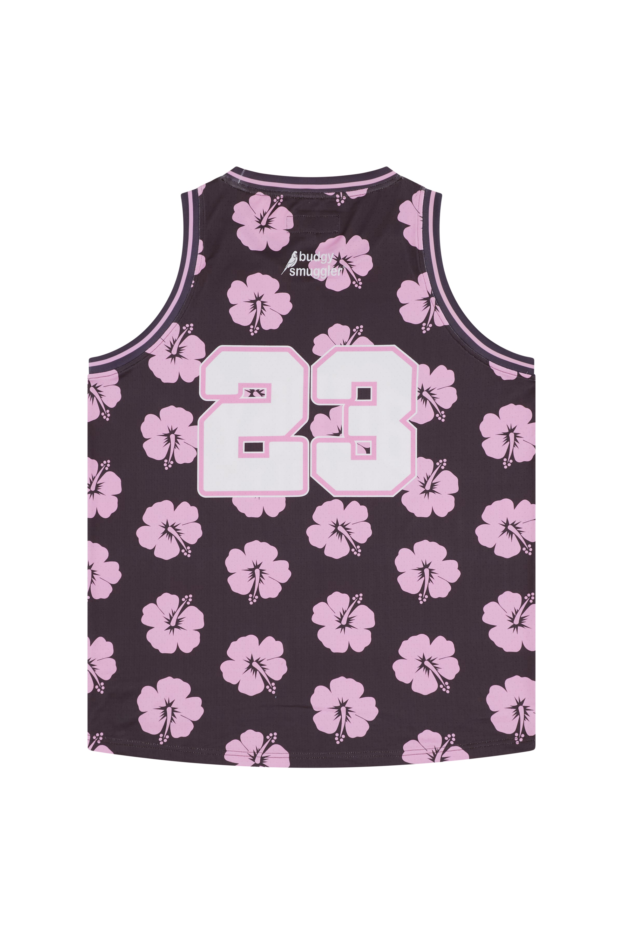 Basketball Singlet in Brown and Pink Hibiscus