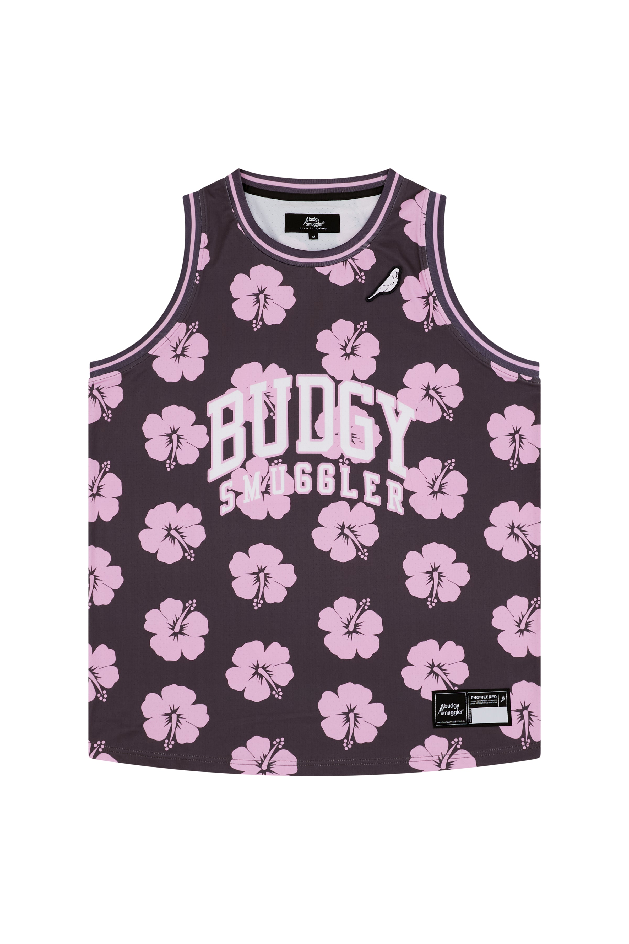 Basketball Singlet in Brown and Pink Hibiscus