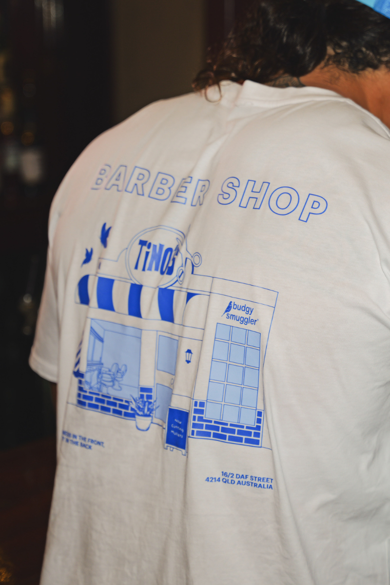 White Tee with Tino Barbershop