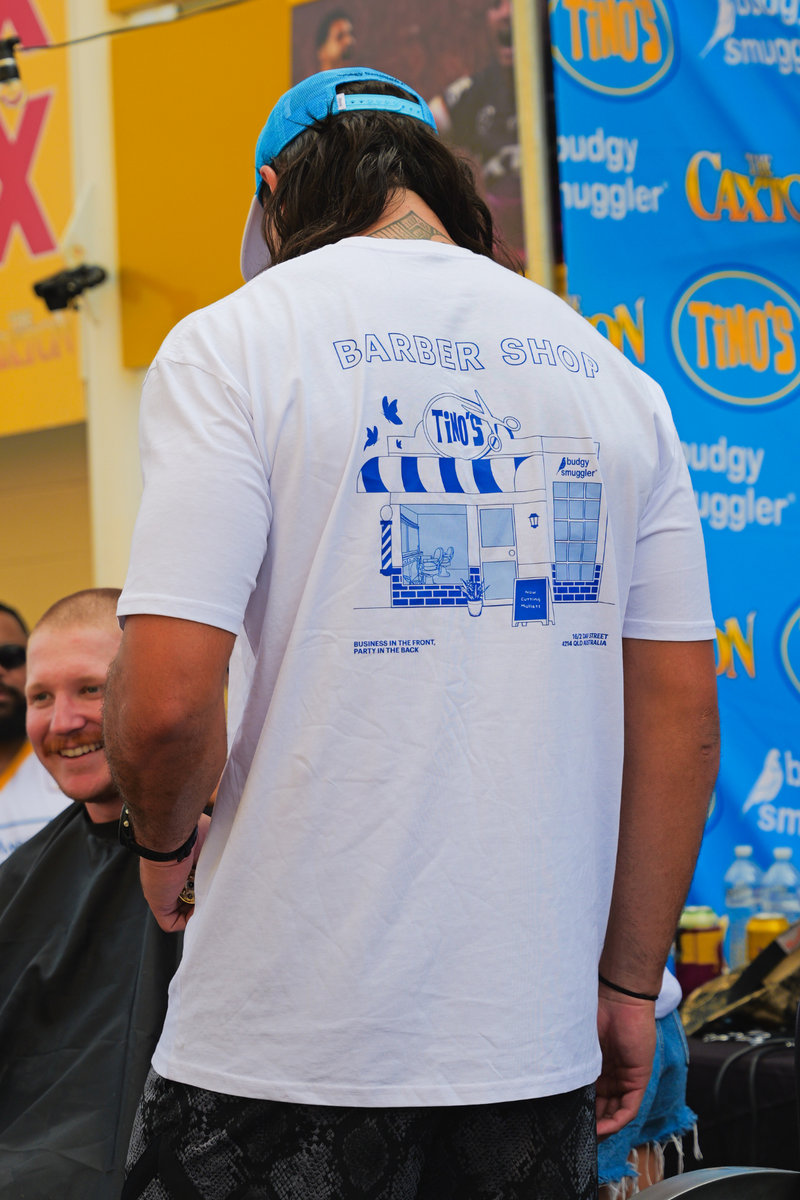 White Tee with Tino Barbershop