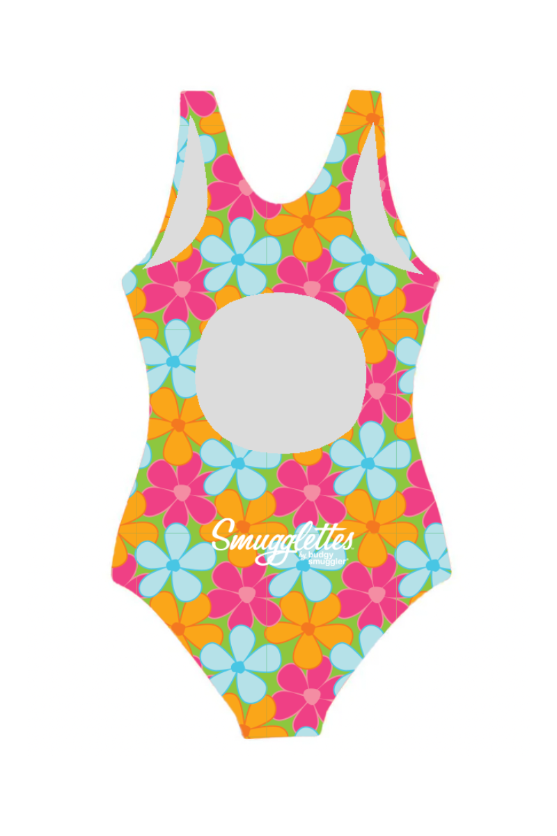 Girls One Piece in Fluro Flowers