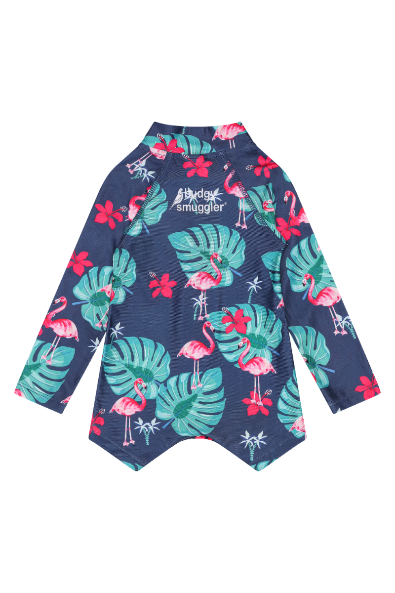 Long Sleeve Kids Onesie in Flamingos UPF 50+