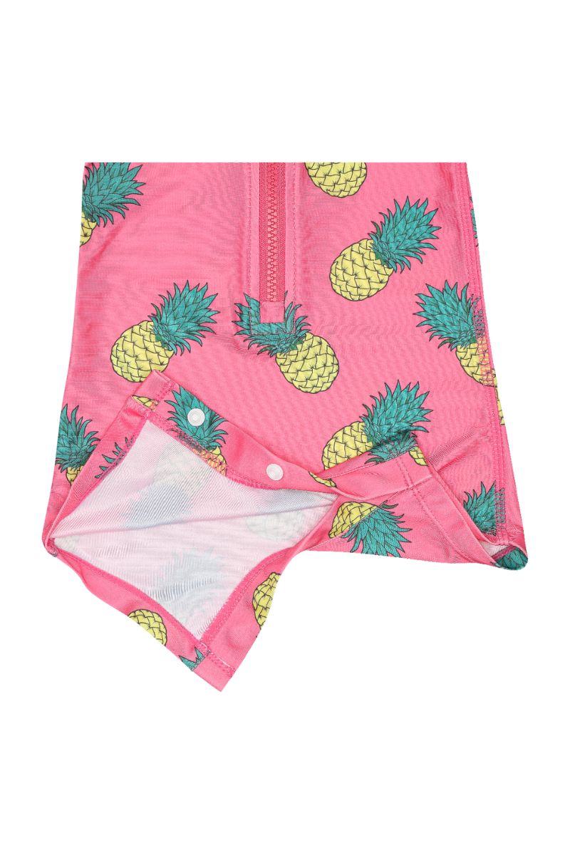 Long Sleeve Kids Onesie in Pink Pineapples UPF 50+