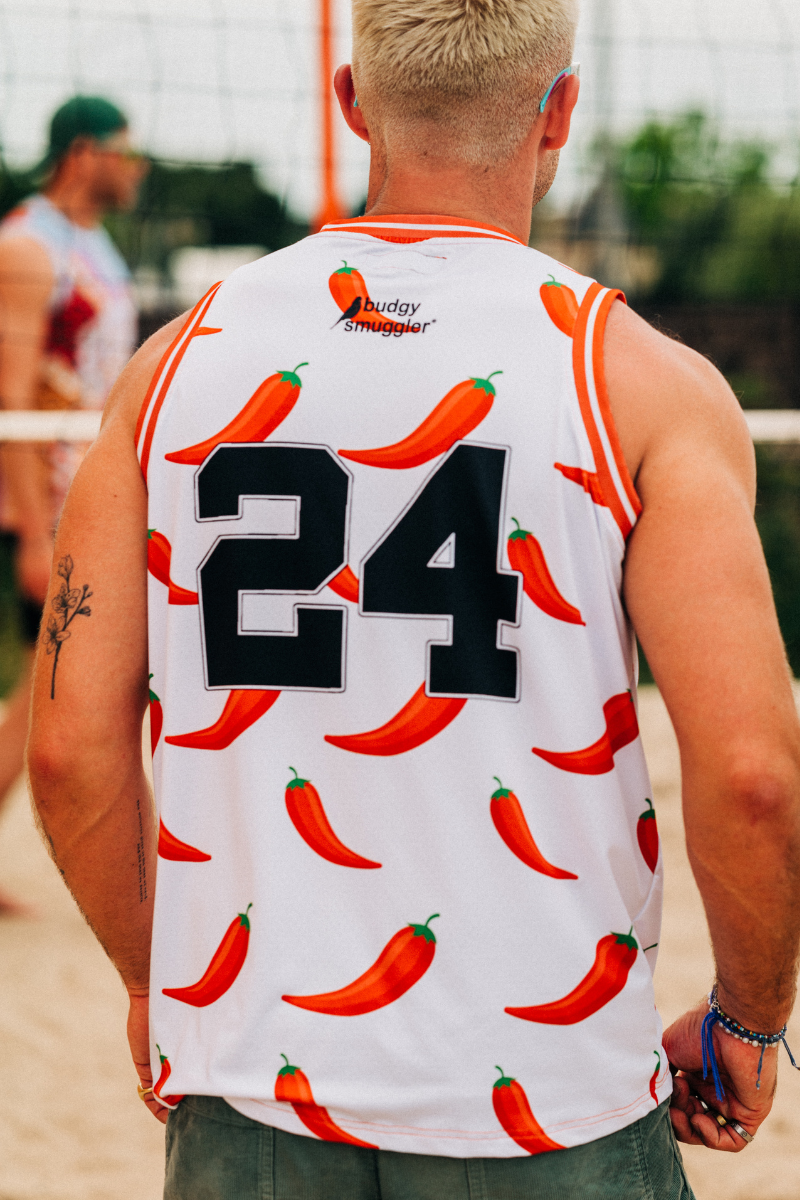 Basketball Singlet in White Chilli Willies