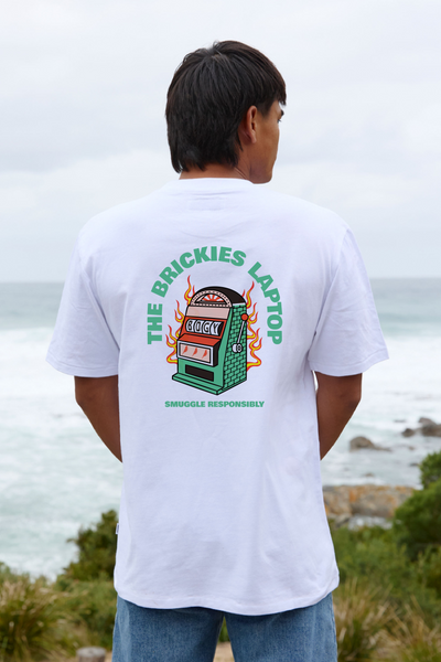 White Tee with Brickies Laptop