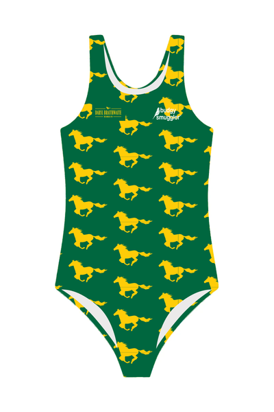 Girls One Piece in Daryls The Horses Green and Gold