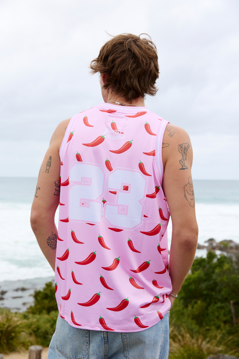 Basketball Singlet in Pink Chilli