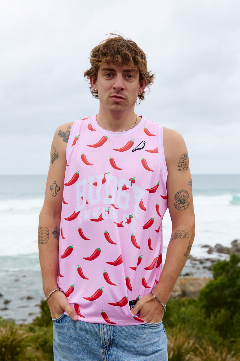 Basketball Singlet in Pink Chilli