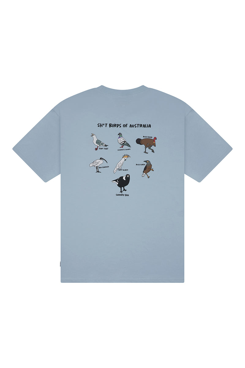 Lightweight Light Blue Tee with Birds Of Australia