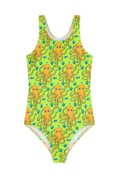 Girls One Piece in Octopus Green