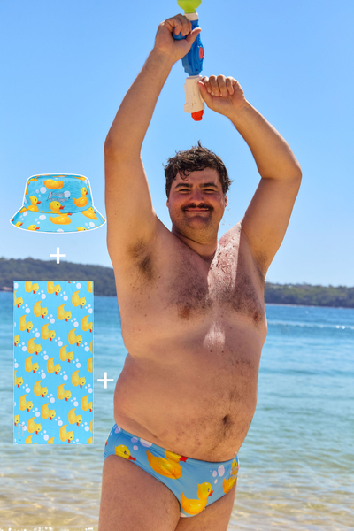 Mens Swim, Underwear and Bucket Hat Bundle in Rubber Ducks