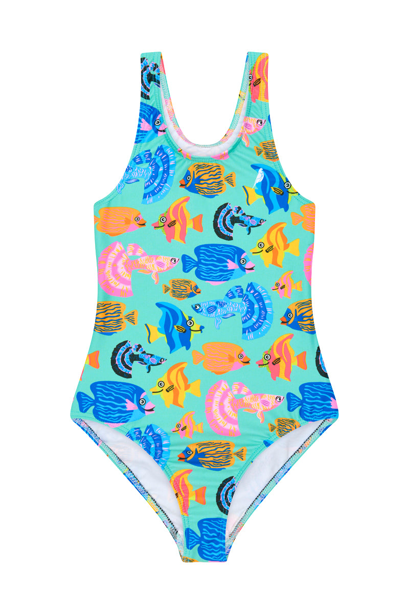 Girls One Piece in Fishing for Compliments Teal