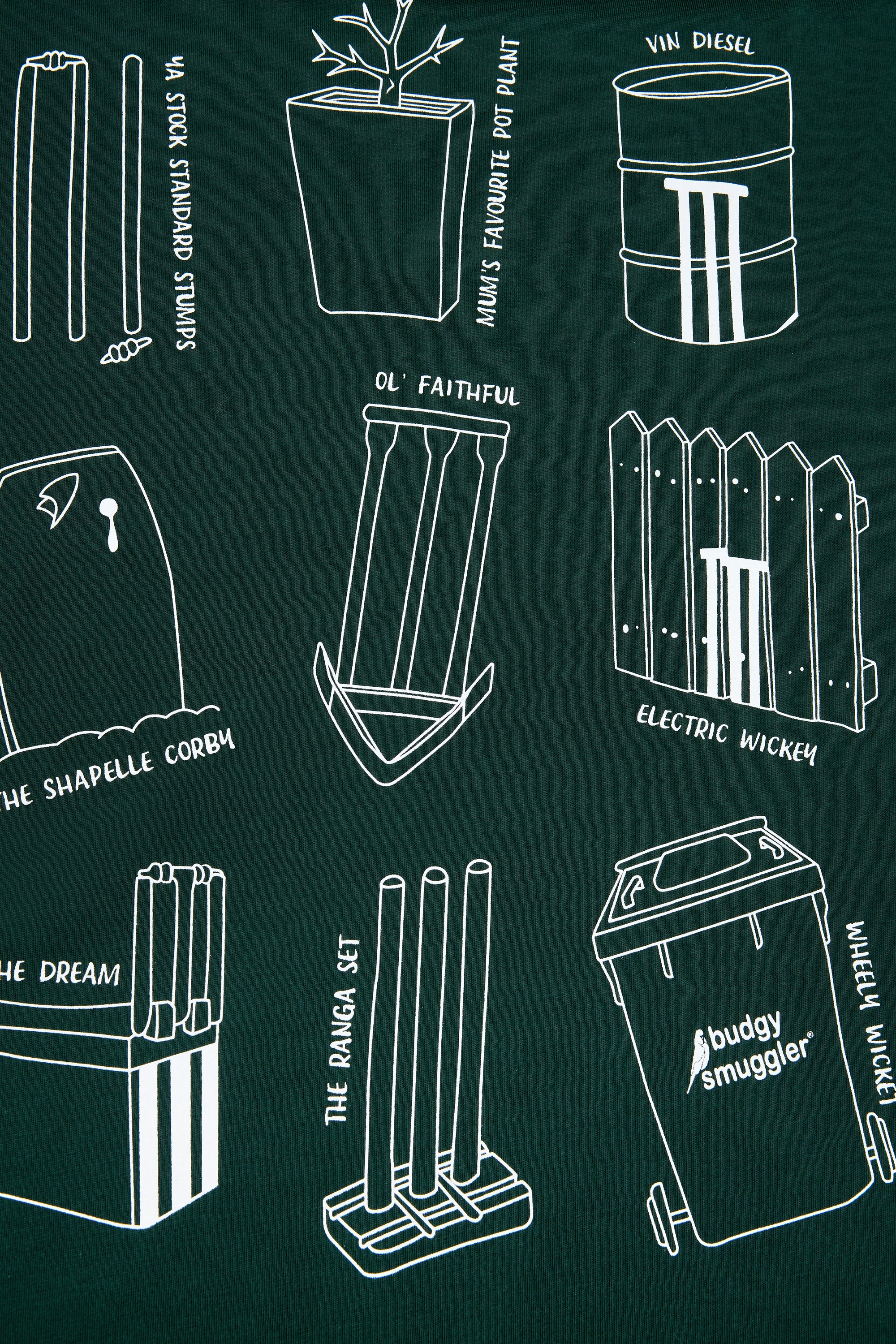 Lightweight Green Tee in Cricket Wickets