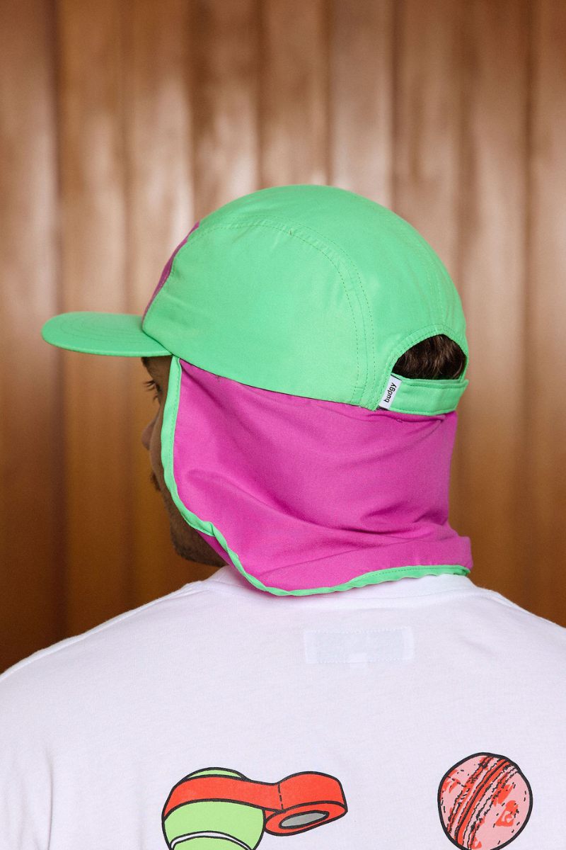 Flap hat in Purple and Green