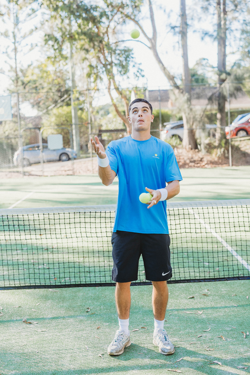 Lightweight Blue Tee in Tennis Court