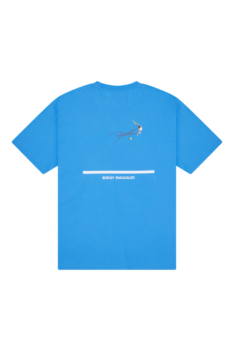 Lightweight Blue Tee in Tennis Court