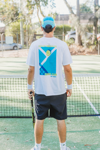Lightweight White Tee in Tennis Court