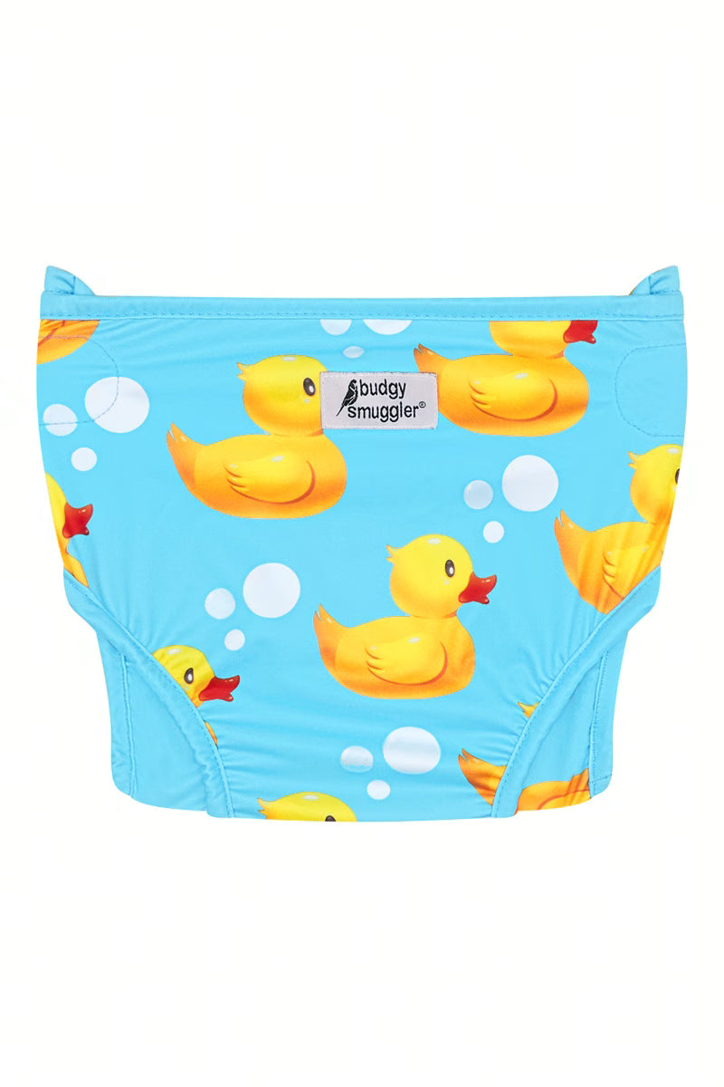 Back of the Rubber Ducks swim nappy with Budgy Smuggler label