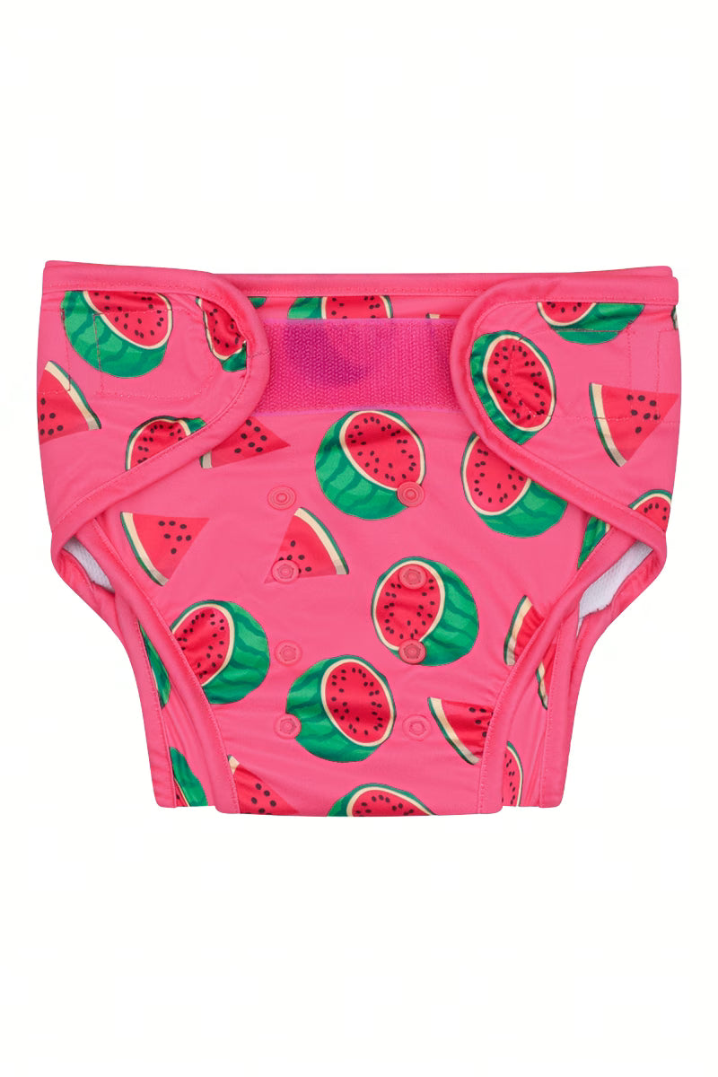 Watermelons baby swim nappy front view with hook and loop fastening