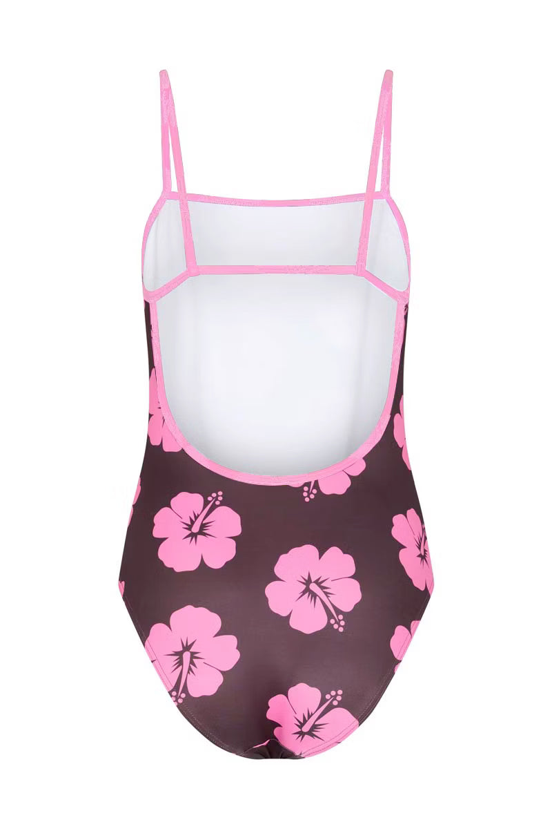 Thin Strap Racer in Brown and Pink Hibiscus