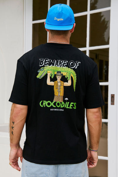 Heavyweight Black Tee in Crocodile