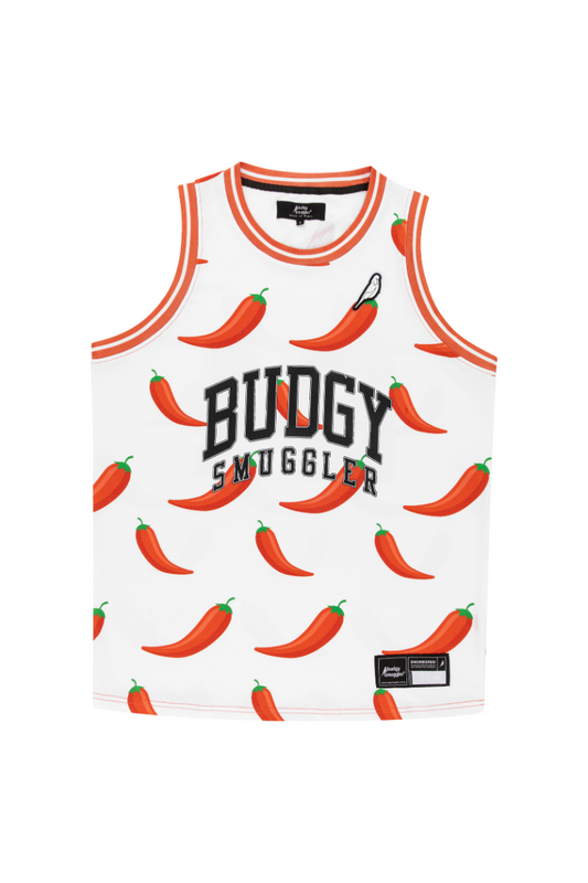 Basketball Singlet in White Chilli Willies