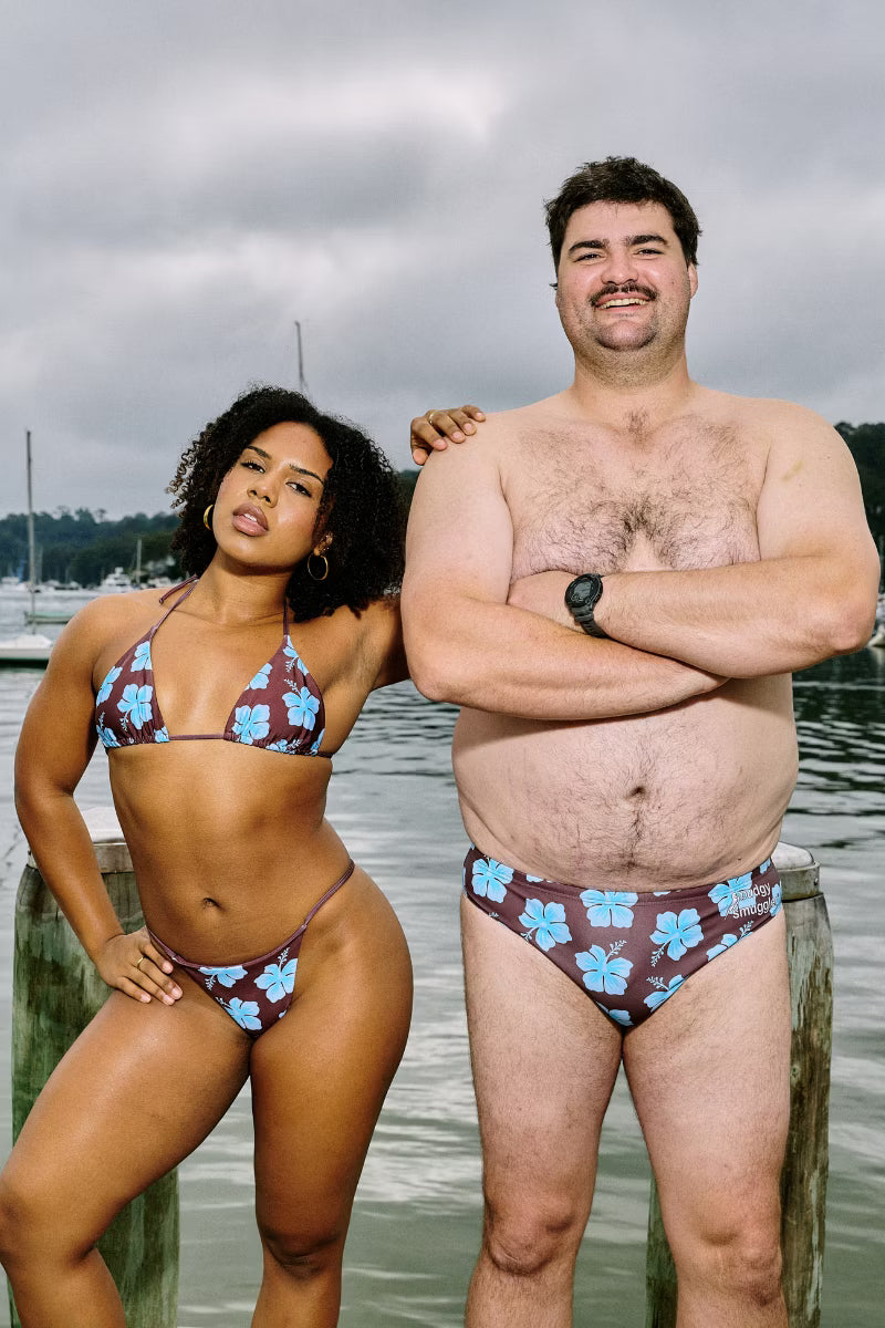 Reef Bottoms in Brown and Blue Hibiscus