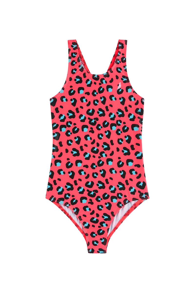 Girls One Piece in Neon Jungle Pink