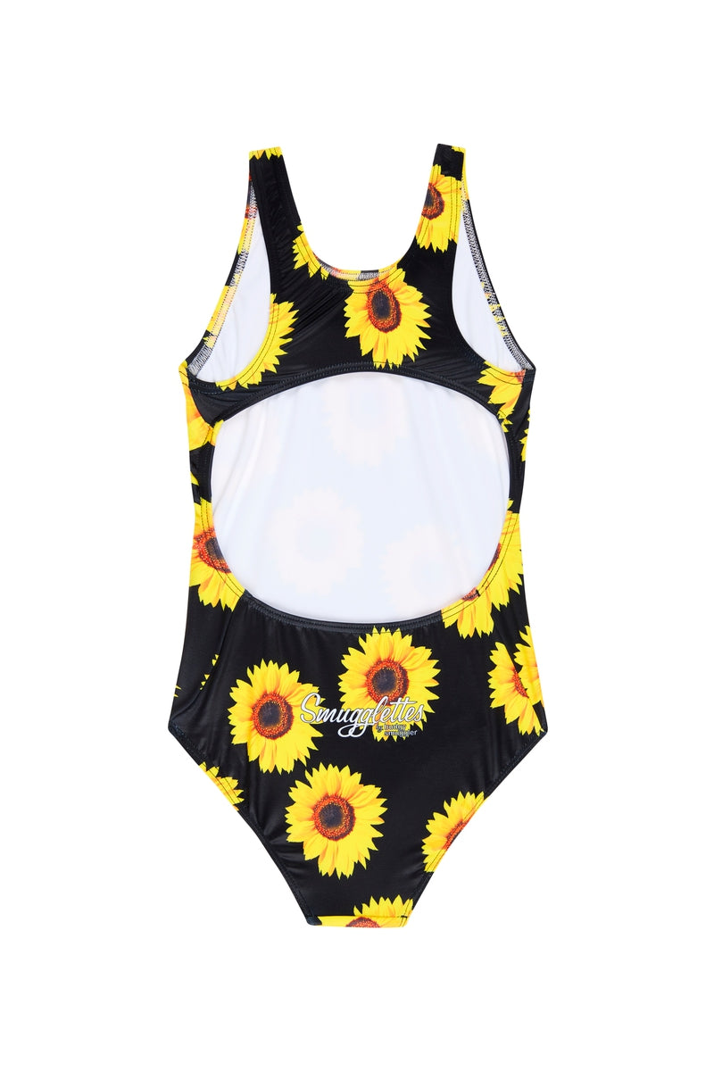 Girls One Piece in Black Sunflower