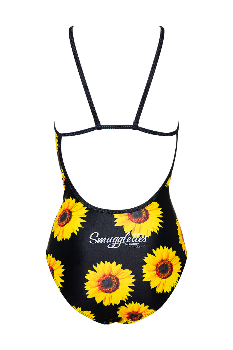 Thin Strap Racer in Black Sunflower